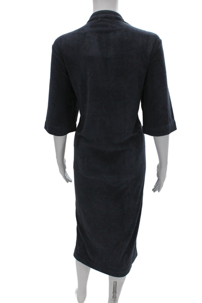 Barefoot Dreams® Womens Shift Dress Blue Henley Mid-Calf Half Sleeve Size XS