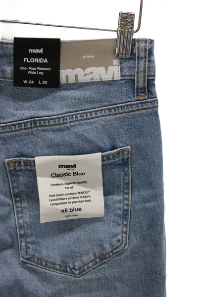 Mavi Women Blue Wide-Leg Jeans Mid Rise Cotton Blend Size 24