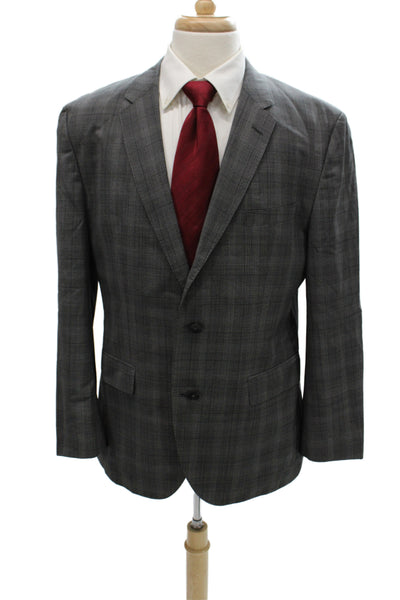 Guabello Mens Gray Plaid 2 Piece Suit Jacket Virgin Wool Size 42