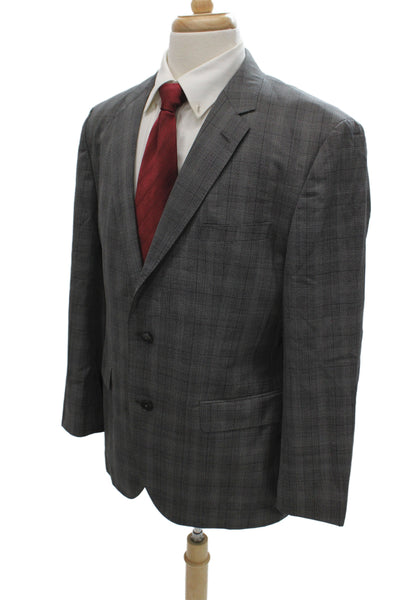Guabello Mens Gray Plaid 2 Piece Suit Jacket Virgin Wool Size 42