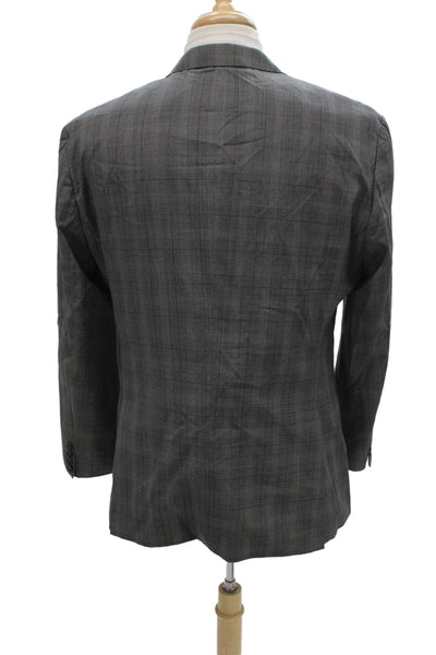 Guabello Mens Gray Plaid 2 Piece Suit Jacket Virgin Wool Size 42