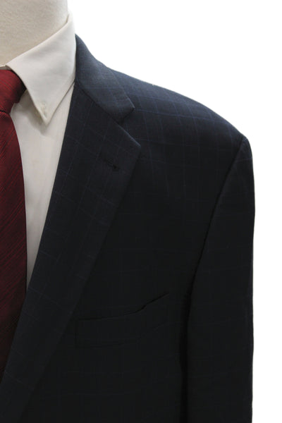 Barneys New York Mens Classic Plaid Wool Blazer Blue Size 44