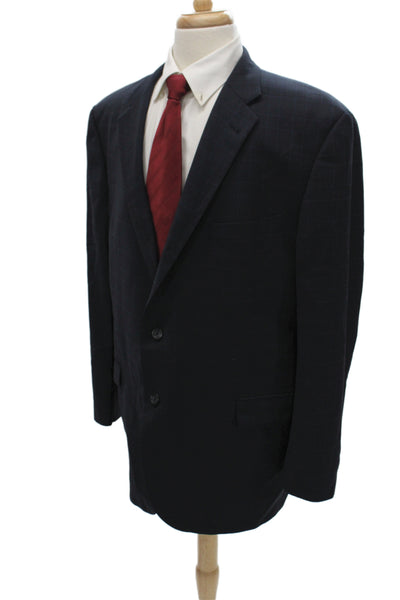 Barneys New York Mens Classic Plaid Wool Blazer Blue Size 44