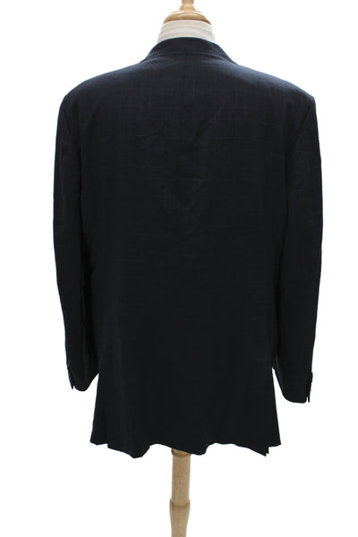 Barneys New York Mens Classic Plaid Wool Blazer Blue Size 44