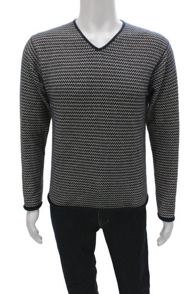 Armani Collezioni Mens Blue 100% Cashmere V Neck Geometric Sweater Size S