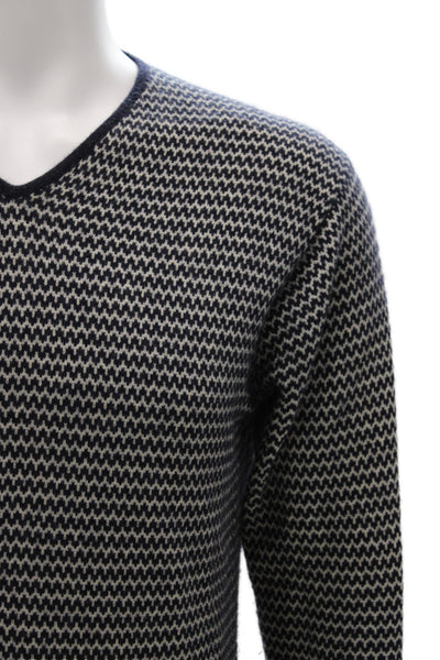 Armani Collezioni Mens Blue 100% Cashmere V Neck Geometric Sweater Size S