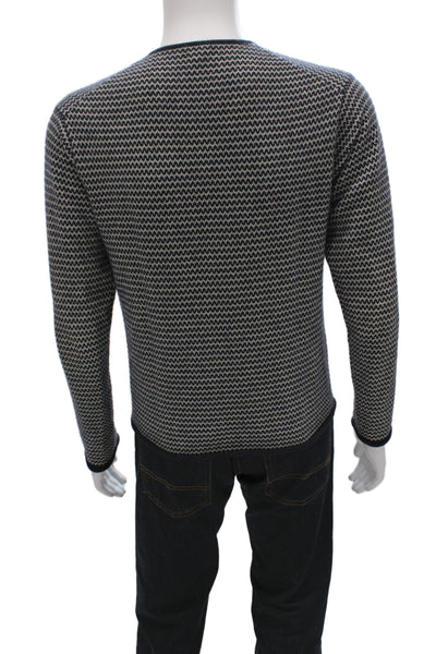 Armani Collezioni Mens Blue 100% Cashmere V Neck Geometric Sweater Size S