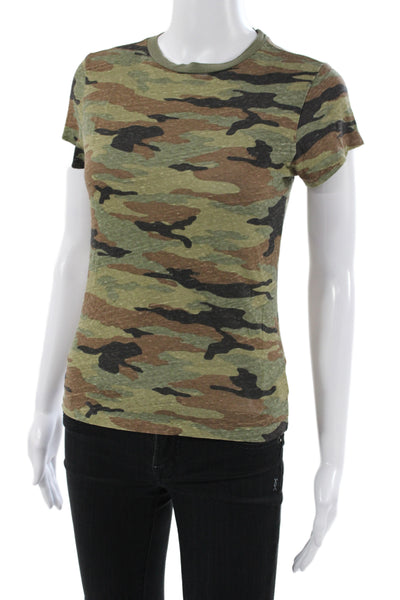 Re/Done Womens Green Camo Basic T-Shirt Crew Neck Short Sleeve Cotton Size S