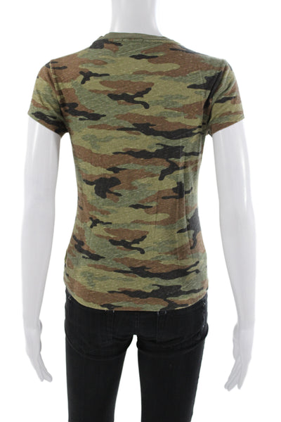 Re/Done Womens Green Camo Basic T-Shirt Crew Neck Short Sleeve Cotton Size S
