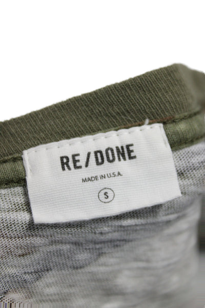 Re/Done Womens Green Camo Basic T-Shirt Crew Neck Short Sleeve Cotton Size S