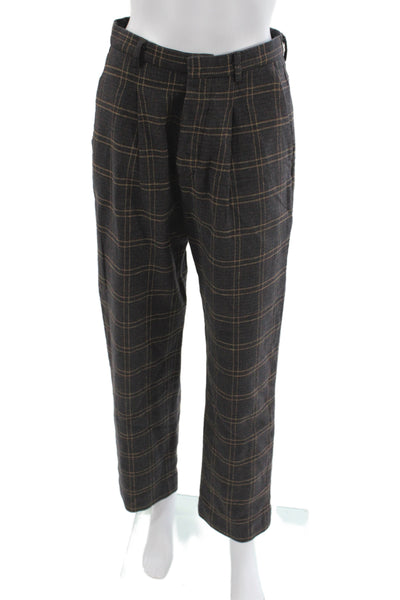 R13 Women Brown Plaid Cotton Dress Pants Button Size 24