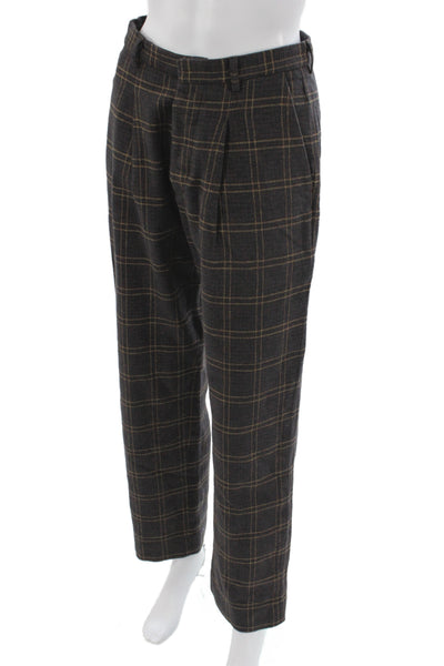 R13 Women Brown Plaid Cotton Dress Pants Button Size 24