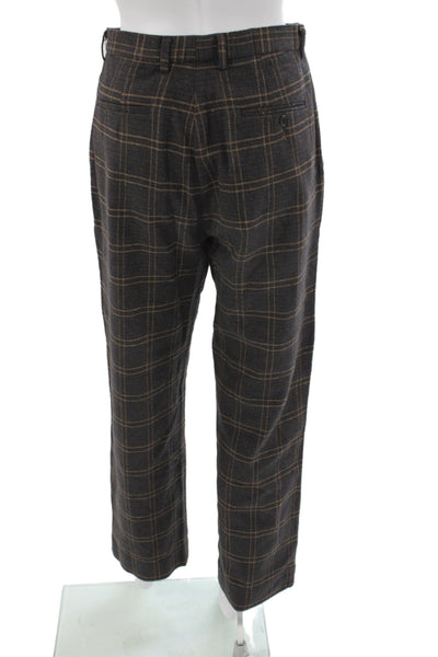 R13 Women Brown Plaid Cotton Dress Pants Button Size 24