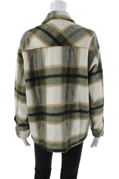 Zara Women Basic Plaid Collared Button Jacket Long Sleeve Green Size XS
