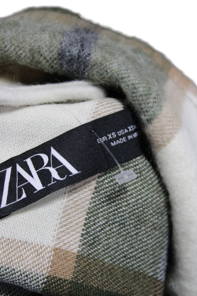 Zara Women Basic Plaid Collared Button Jacket Long Sleeve Green Size XS
