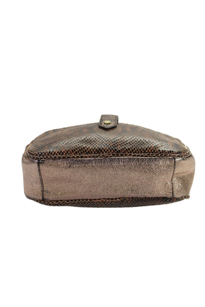 Gilt Womens Leather Snakeskin Zip Up Crossbody Handbag Brown Gold