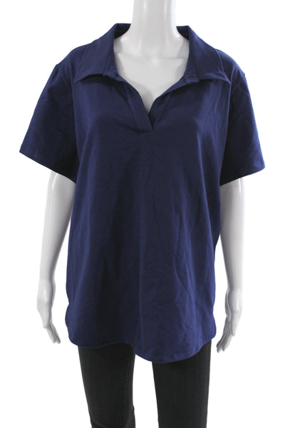 Universal Standard Womens Basic Blue Cotton Collared Short Sleeve Polo Size M