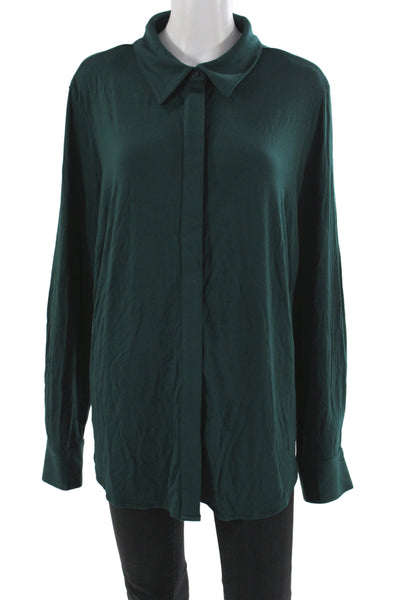 Universal Standard Womens Jersey Button-Up Collared Long Sleeve Green Size L