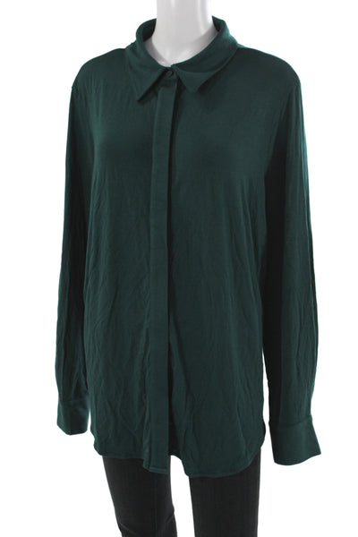Universal Standard Womens Jersey Button-Up Collared Long Sleeve Green Size L