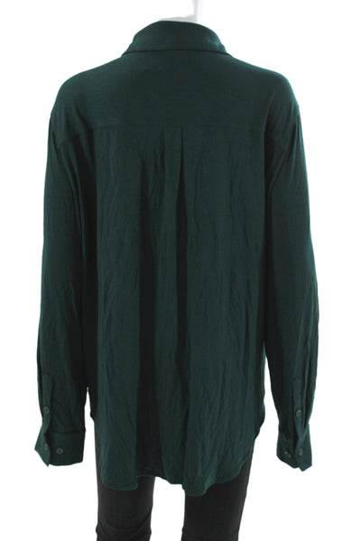 Universal Standard Womens Jersey Button-Up Collared Long Sleeve Green Size L