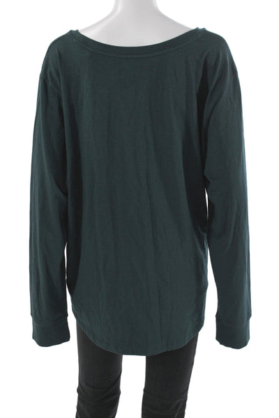Universal Standard Womens Green Scoop Neck Long Sleeve Basic Tee Pima Cotton Siz
