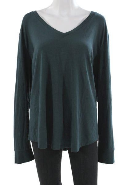 Universal Standard Womens Green V-Neck Long Sleeve Pima Cotton T-Shirt Size L