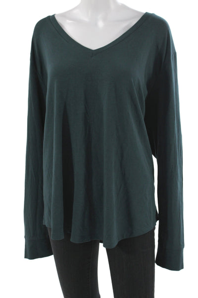 Universal Standard Womens Green V-Neck Long Sleeve Pima Cotton T-Shirt Size L