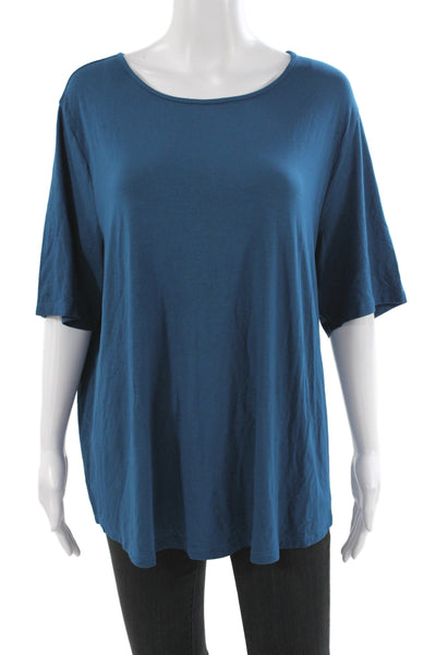 Universal Standard Womens Basic Scoop Neck Blue Short Sleeve T-Shirt Size L