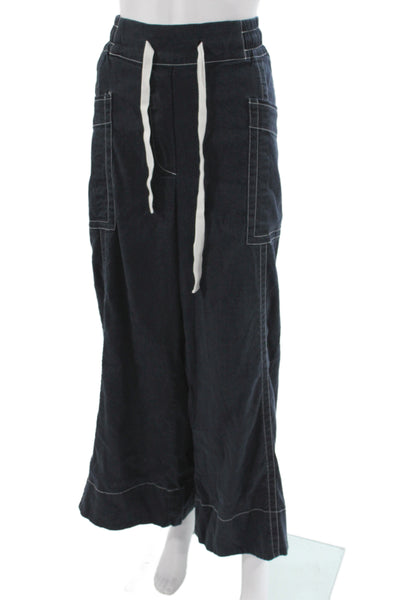 Maeve Anthropologie Womens Cargo Pants Black Linen Drawstring Size XL