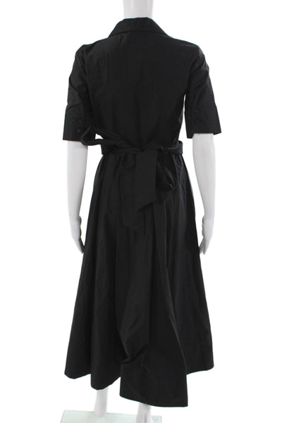 Zara Womens Black Collared Short Sleeve Shirt Dress Cotton Midi Size XS