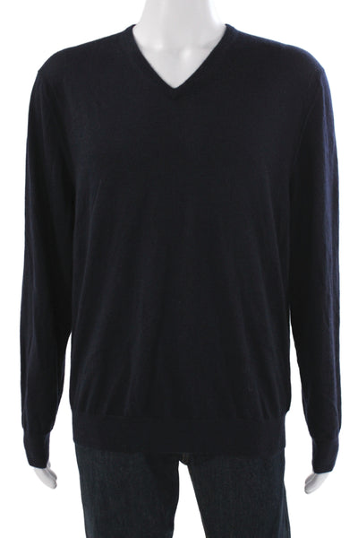 N.Peal Mens V-Neck Pullover Sweater Blue 70% Cashmere Long Sleeve Size 2XL