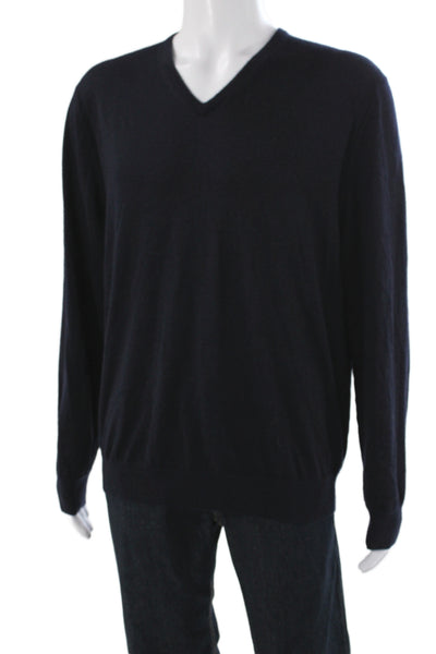 N.Peal Mens V-Neck Pullover Sweater Blue 70% Cashmere Long Sleeve Size 2XL