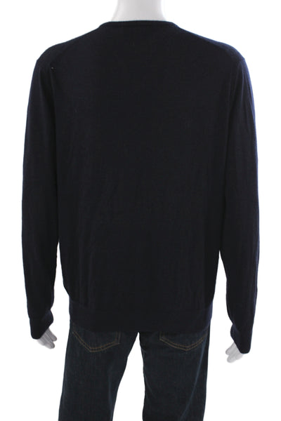 N.Peal Mens V-Neck Pullover Sweater Blue 70% Cashmere Long Sleeve Size 2XL