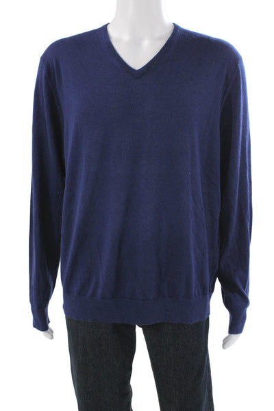 N.Peal Mens V-Neck Pullover Sweater Blue 70% Cashmere Size 2XL
