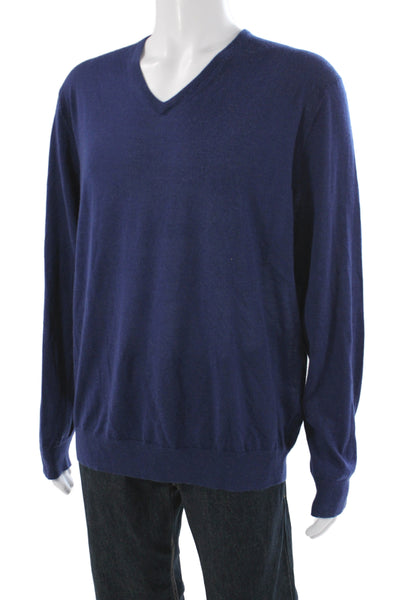N.Peal Mens V-Neck Pullover Sweater Blue 70% Cashmere Size 2XL