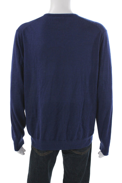 N.Peal Mens V-Neck Pullover Sweater Blue 70% Cashmere Size 2XL