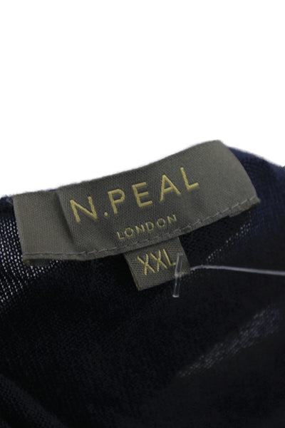 N.Peal Mens V-Neck Pullover Sweater Blue 70% Cashmere Size 2XL