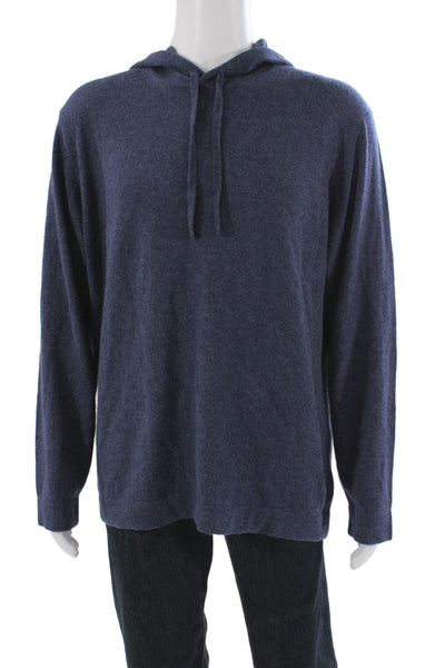 Naadam Mens Pullover Cashmere Hooded Sweater Blue Size XL