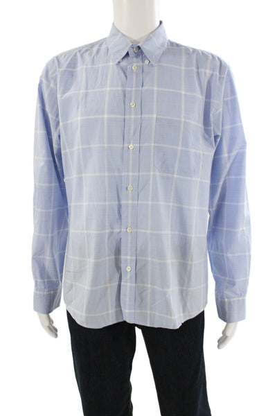 Billy Reid Mens Cotton Striped Long Sleeve Button-Down Shirt Blue Size L