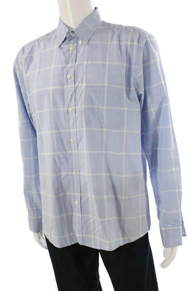 Billy Reid Mens Cotton Striped Long Sleeve Button-Down Shirt Blue Size L
