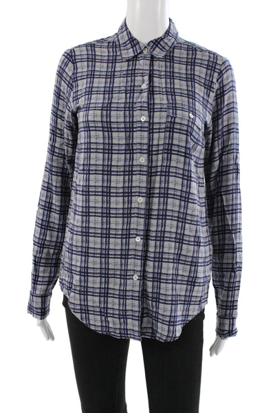 Soft Joie Women Plaid Collared Rayon Button Up Top Long Sleeve Blue Size XS