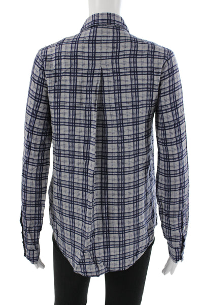 Soft Joie Women Plaid Collared Rayon Button Up Top Long Sleeve Blue Size XS