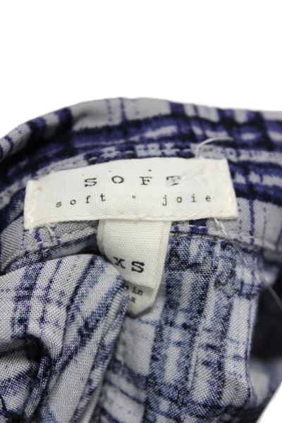 Soft Joie Women Plaid Collared Rayon Button Up Top Long Sleeve Blue Size XS