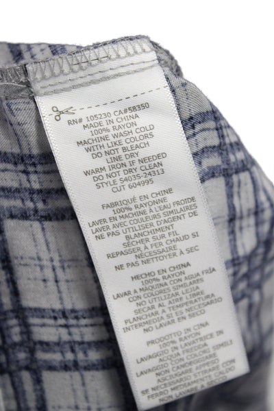 Soft Joie Women Plaid Collared Rayon Button Up Top Long Sleeve Blue Size XS