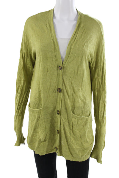Rachel Zoe Womens Green Linen V-Neck Cardigan Sweater Long Sleeve Size XL