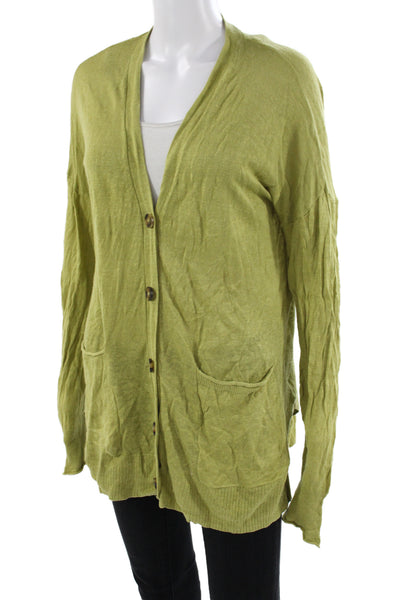 Rachel Zoe Womens Green Linen V-Neck Cardigan Sweater Long Sleeve Size XL