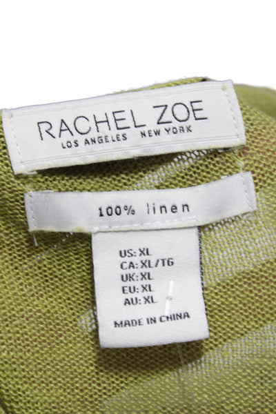 Rachel Zoe Womens Green Linen V-Neck Cardigan Sweater Long Sleeve Size XL