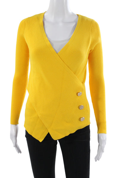 Milly Womens Yellow Wrap V-Neck Sweater Long Sleeve Size S