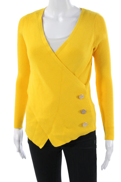 Milly Womens Yellow Wrap V-Neck Sweater Long Sleeve Size S