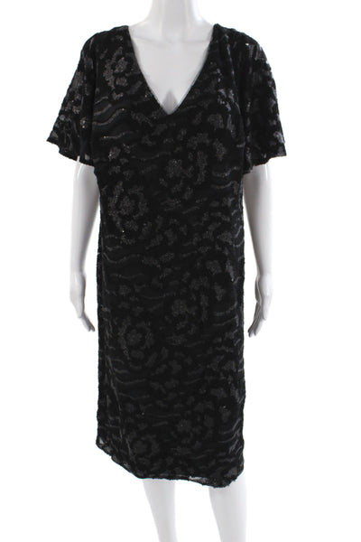 Calvin Klein Women Black Sheath Dress V-Neck Short Sleeve Nylon Size 20W